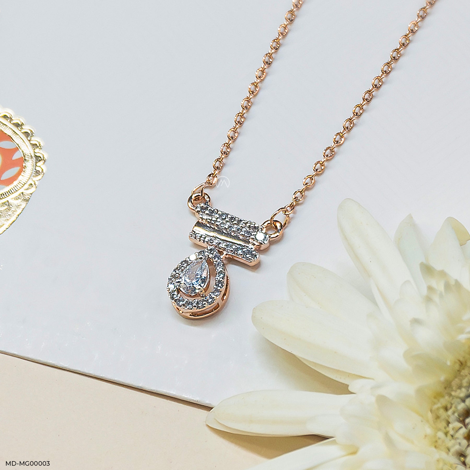 0.5 Carat Pear Halo Mangalsutra 14K Yellow Gold