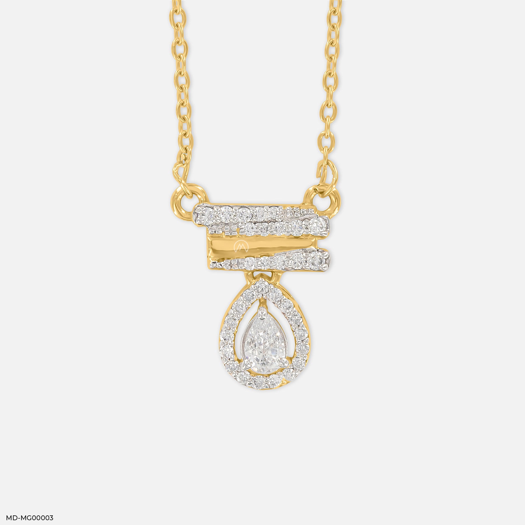 0.5 Carat Pear Halo Mangalsutra 14K Yellow Gold