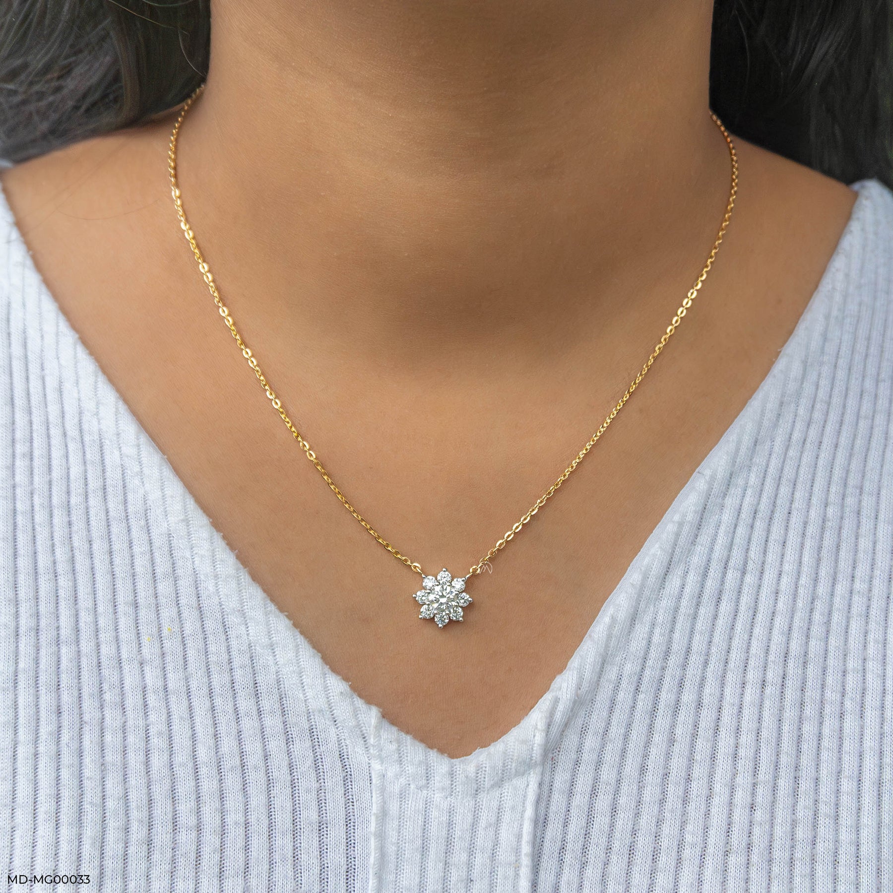 0.50 Carat Round Solitaire Flower Necklace 18K Rose Gold