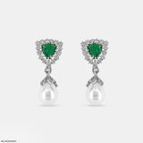 Emerald Pearl Drop Earrings Platinum 950