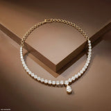 Gracefall Solitaire Diamond Tennis Necklace 9K Yellow Gold