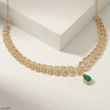 Royal Emerald Crescent Diamond Necklace 9K White Gold