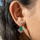 Emerald Leaf Diamond Earrings 14K Yellow Gold