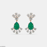 Emerald Leaf Diamond Earrings 14K Yellow Gold