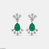 Emerald Leaf Diamond Earrings 14K Yellow Gold