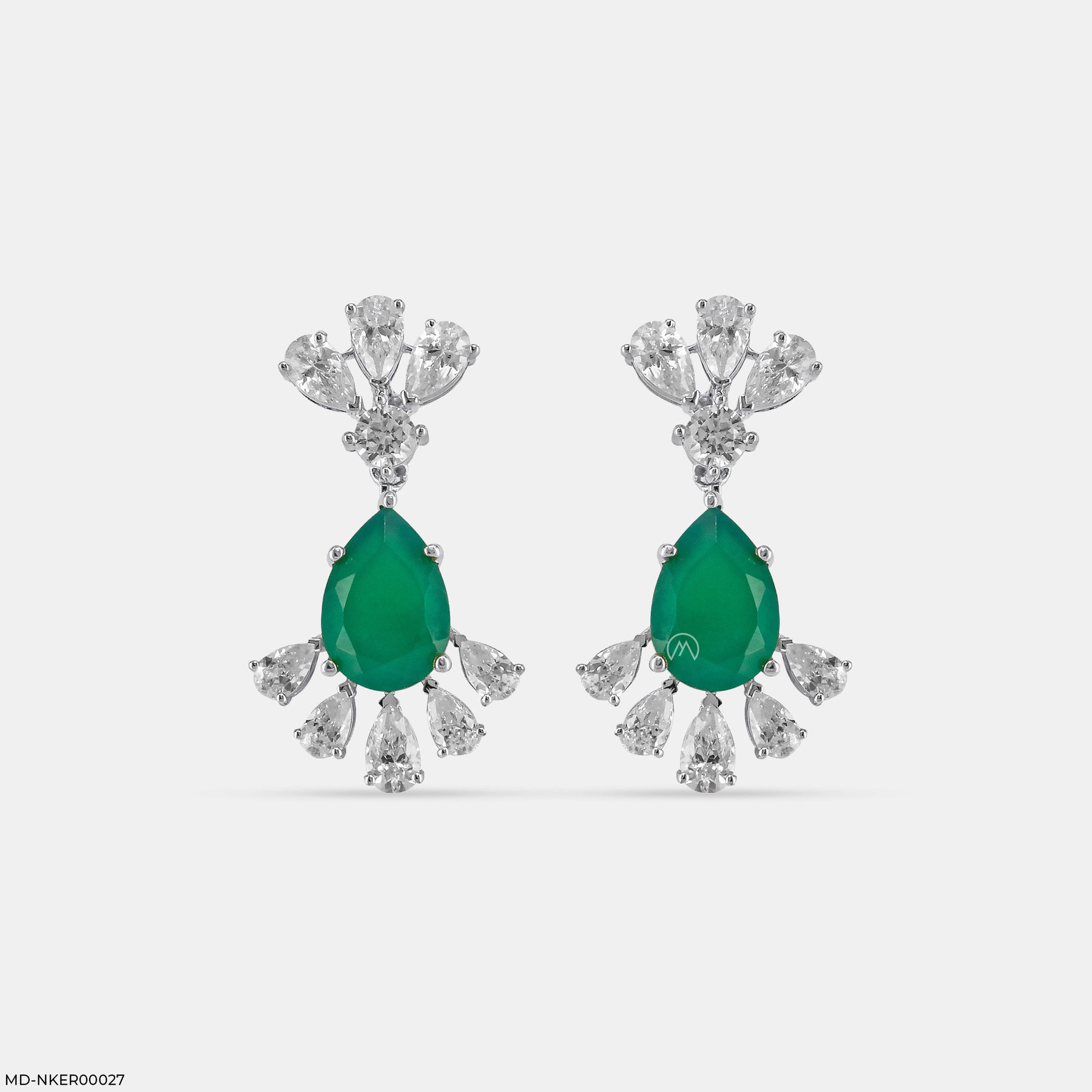 Emerald Leaf Diamond Earrings 14K Yellow Gold