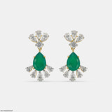 Emerald Leaf Diamond Earrings 14K Yellow Gold