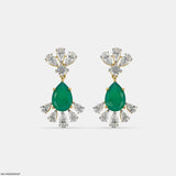 Emerald Leaf Diamond Earrings 9K Yellow Gold