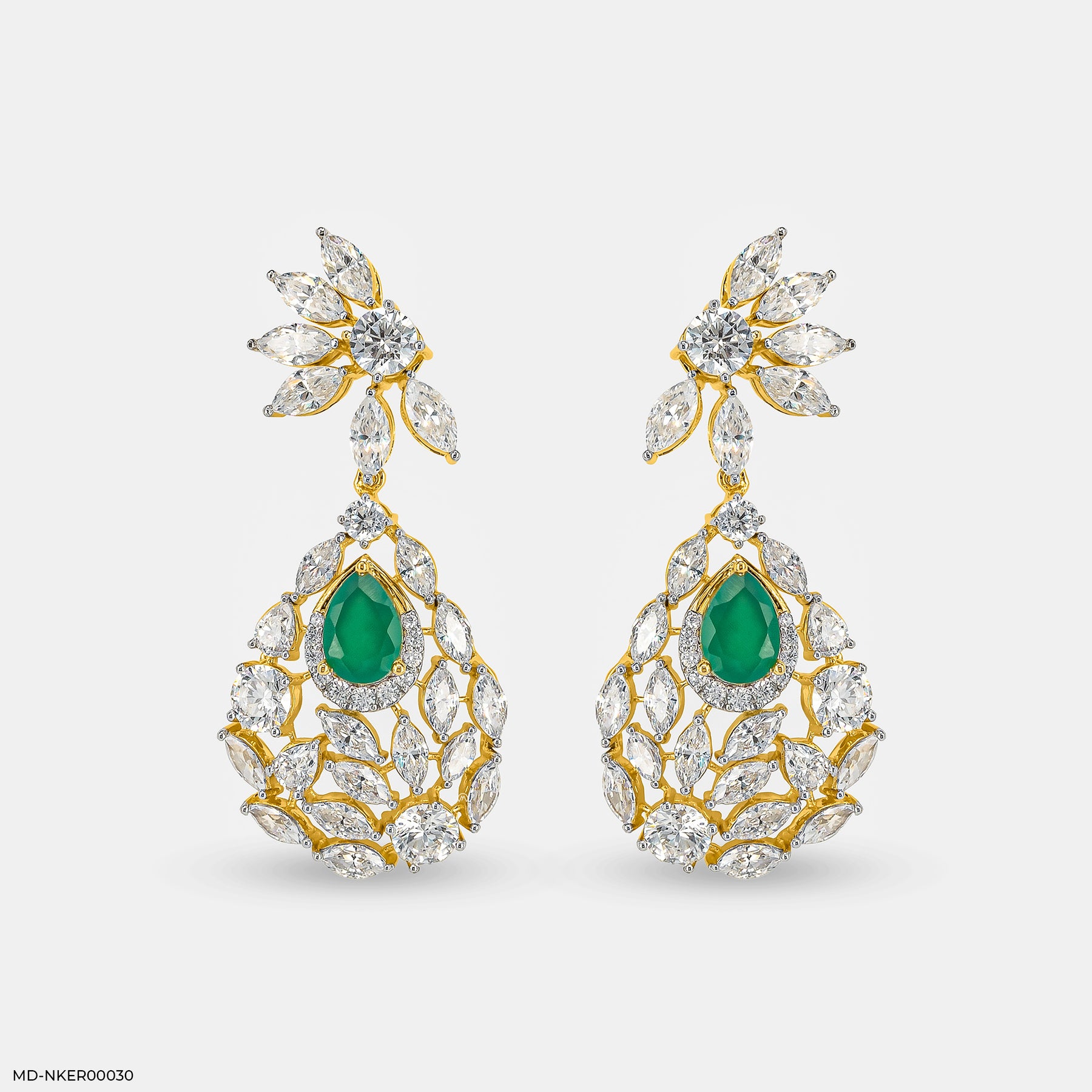 Emerald Petal Diamond Earrings 14K Yellow Gold