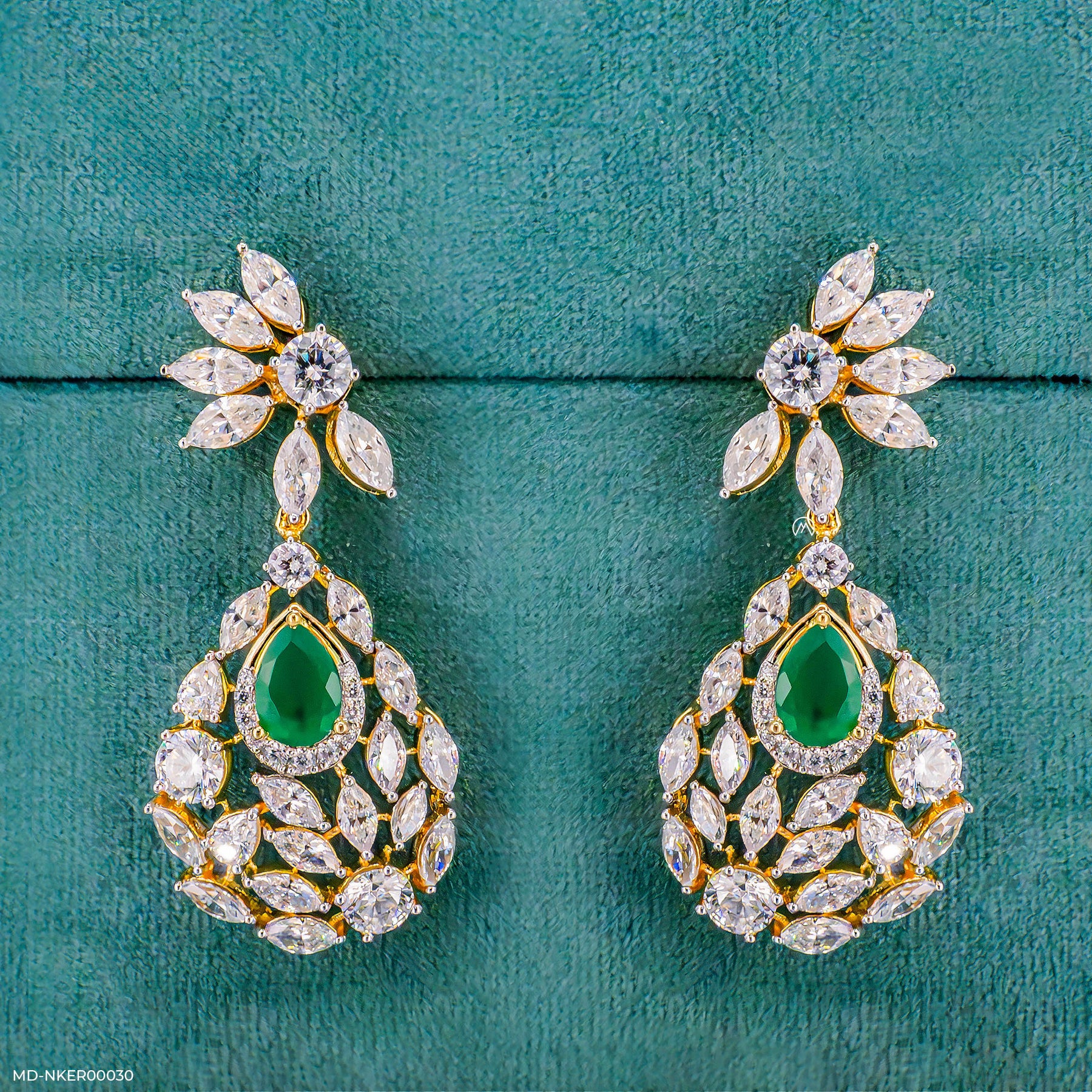 Emerald Petal Diamond Earrings 14K Yellow Gold