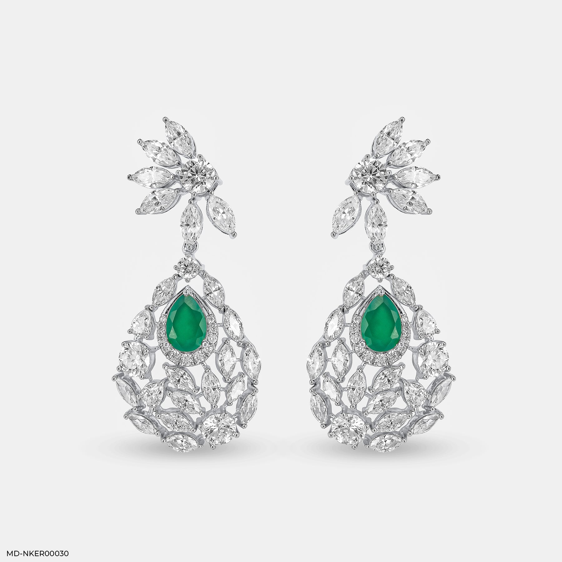 Emerald Petal Diamond Earrings 14K Yellow Gold