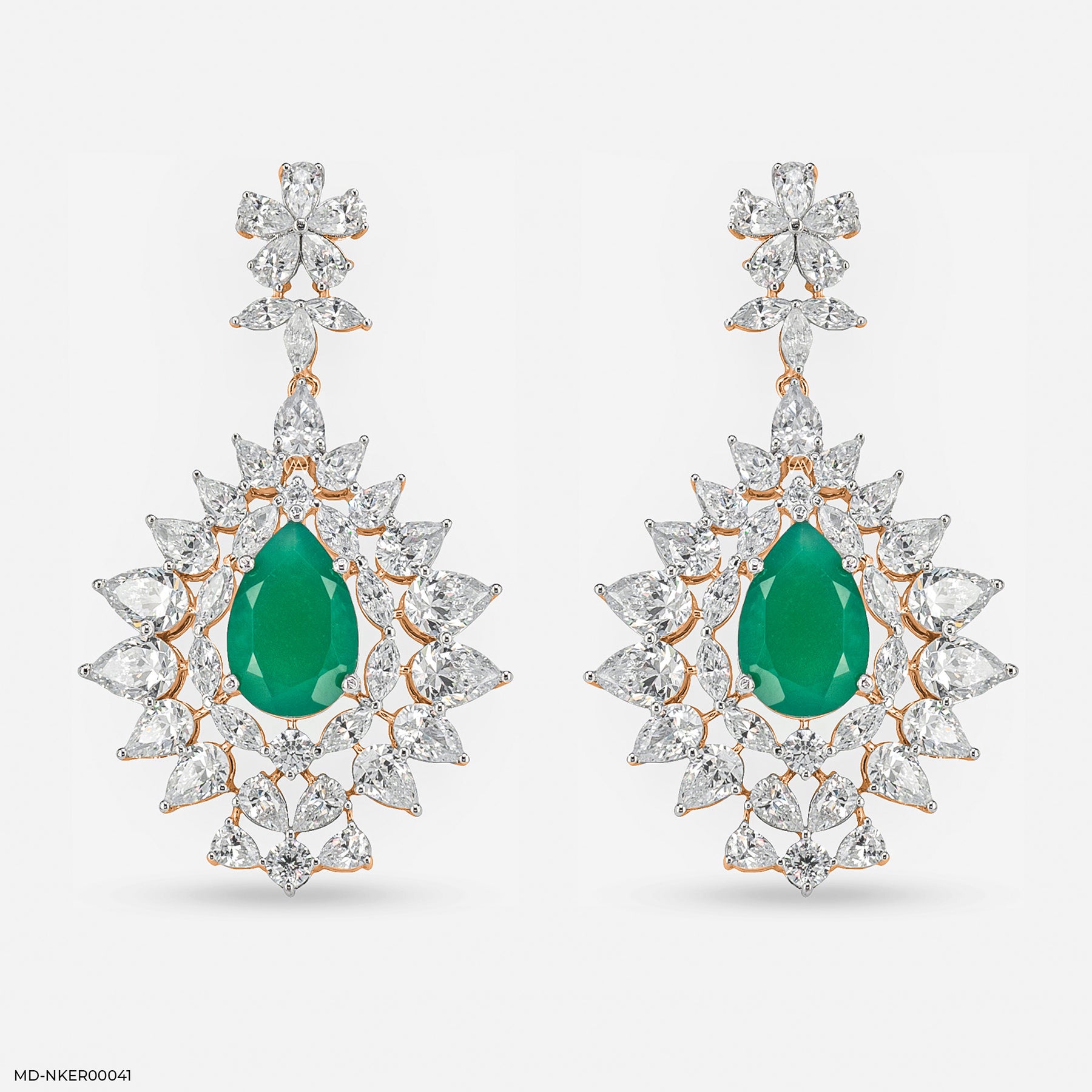 2.2 Carat Pear Emerald Blossom Earrings 14K White Gold