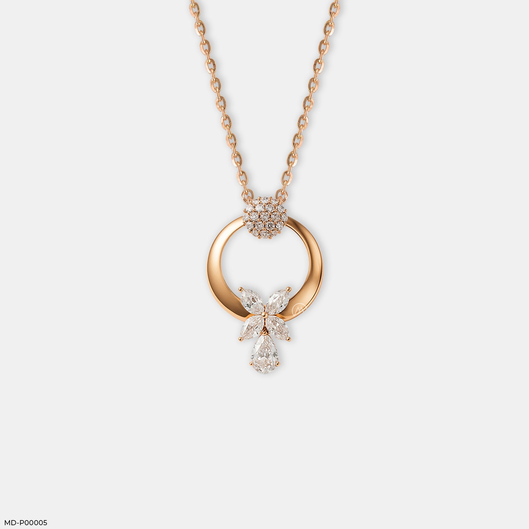 Luminous Crescent Bloom Pendant 14K Rose Gold