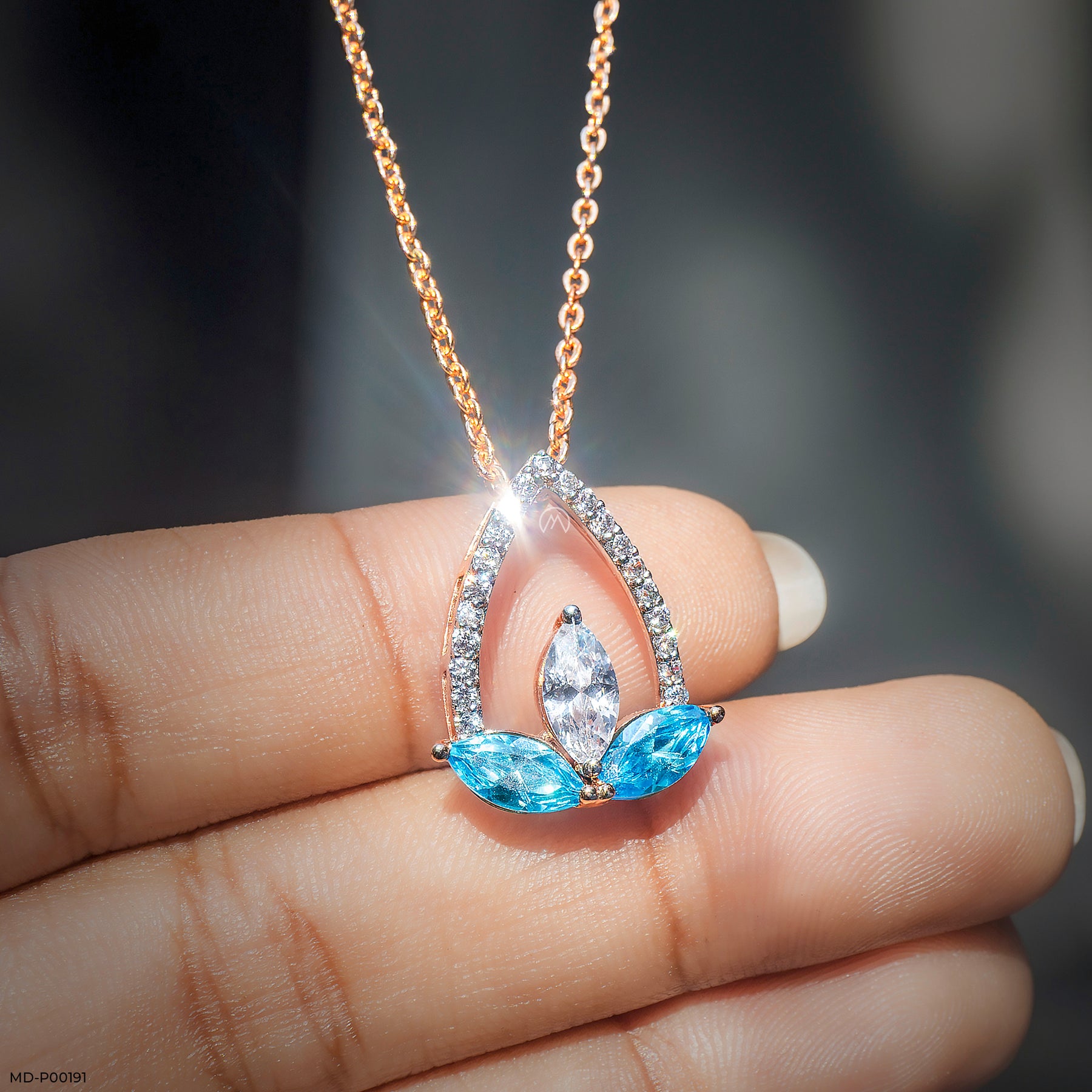 0.50 Carat Aqua Petal Pendants 14K Rose Gold