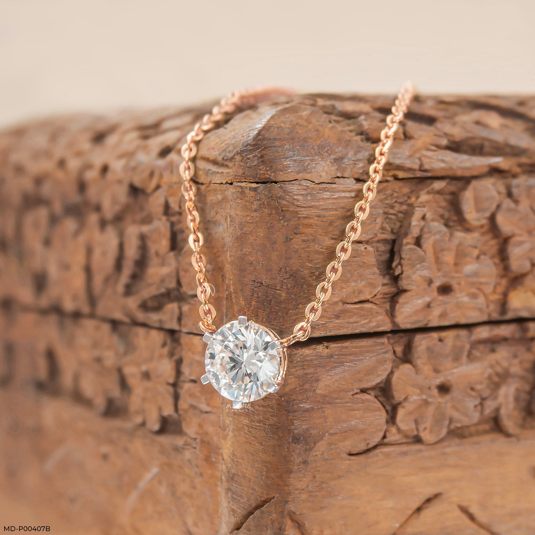 1 Carat Round Solitare Lab Diamond Pendants 14K Rose Gold