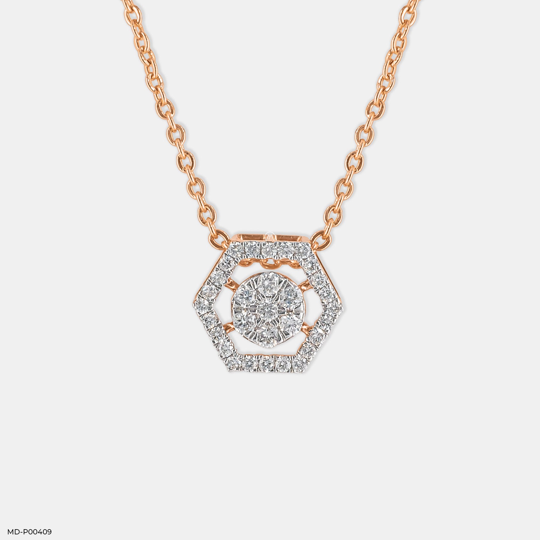 Hexagon Shaped Diamond Pendant 14K Rose Gold