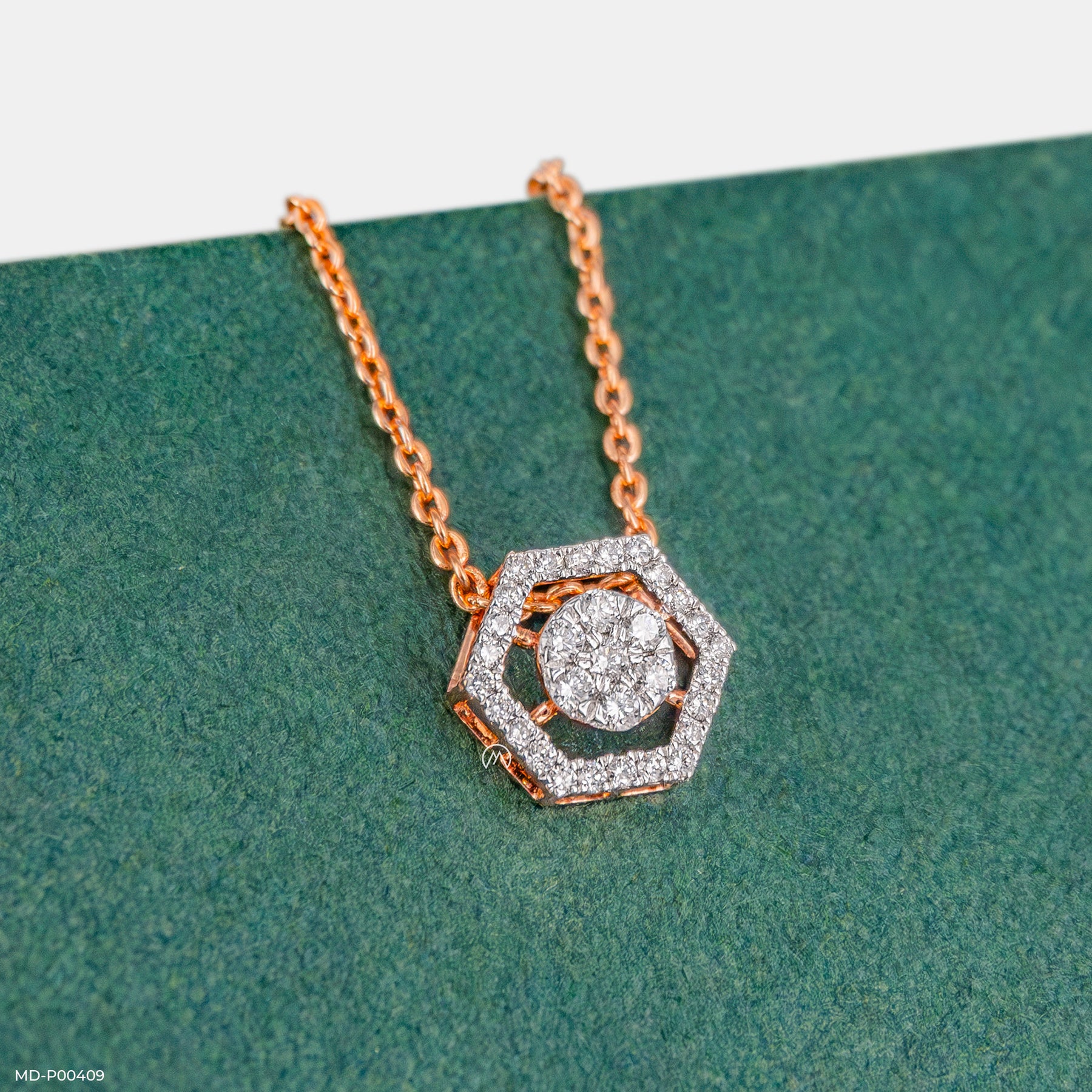 Hexagon Shaped Diamond Pendant 14K Rose Gold