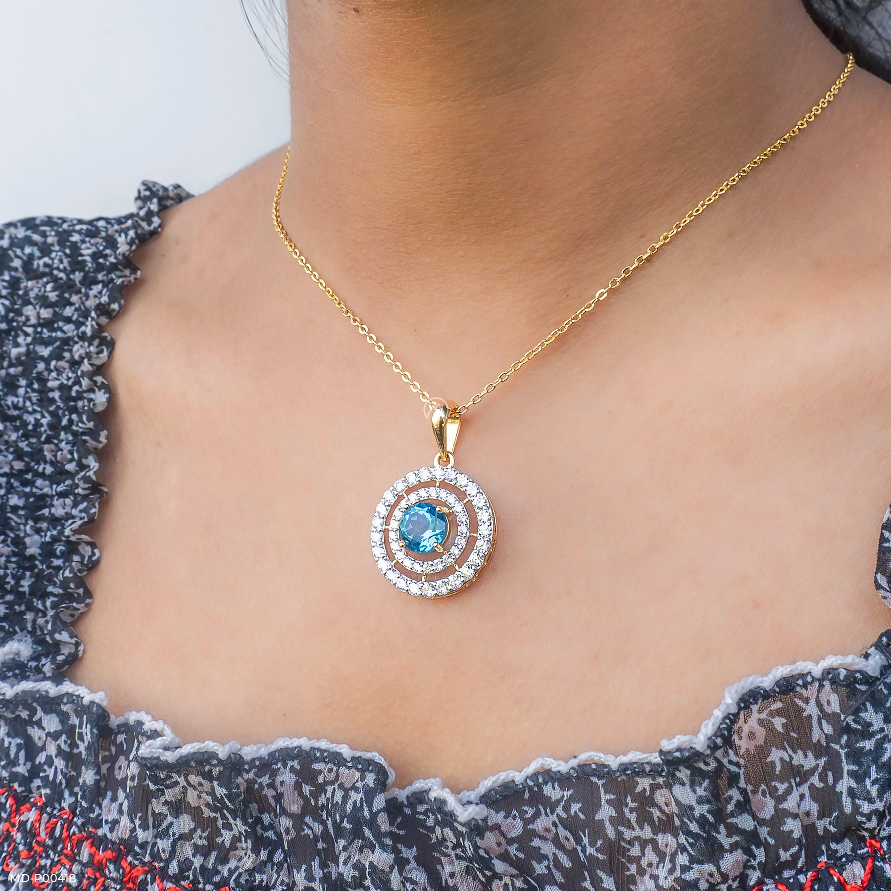 1.5 Carat Celestial Blue Lab Diamond Pendant 18K Yellow Gold