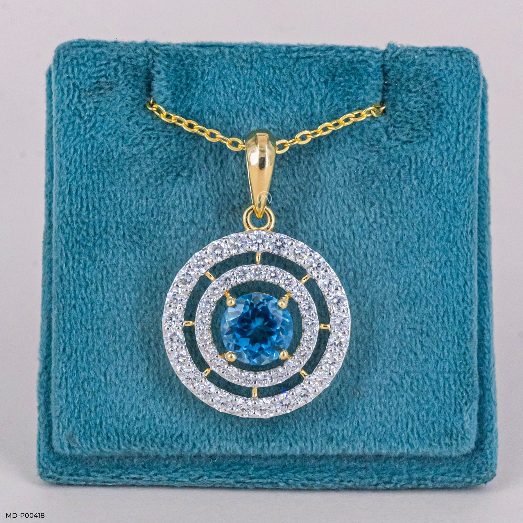 1.5 Carat Celestial Blue Lab Diamond Pendant 18K Yellow Gold