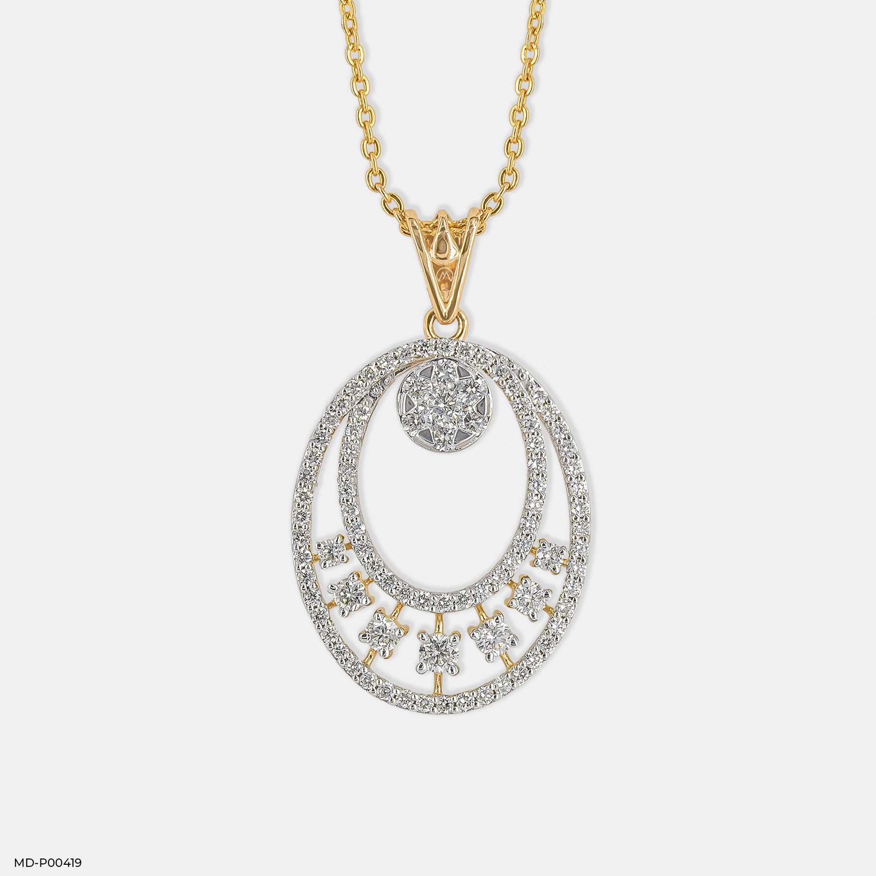 1.5 Carat Oval Designer Lab Diamond Pendant 14K Yellow Gold