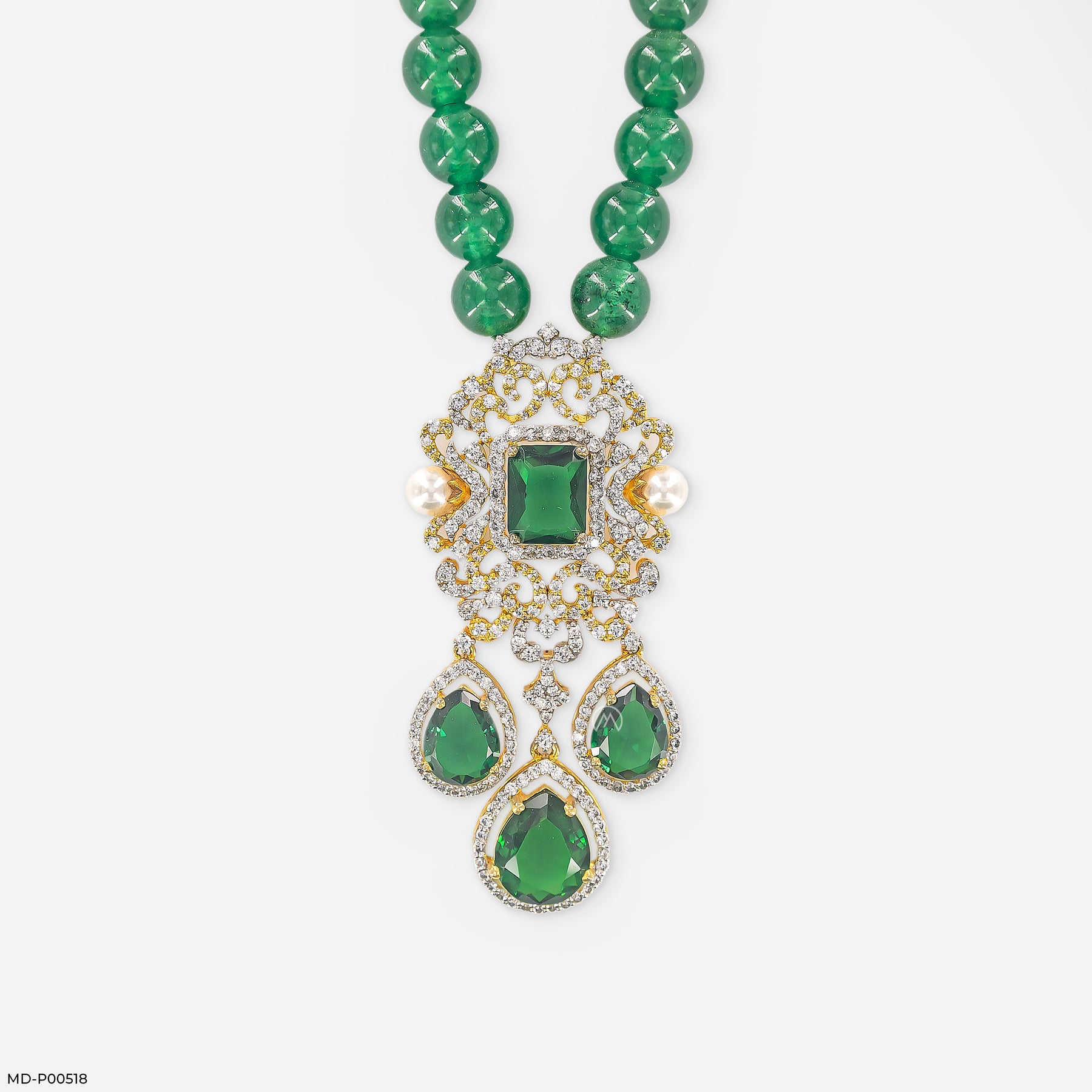 Ornate Victorian Emerald Cascade Pendant 14K Yellow Gold