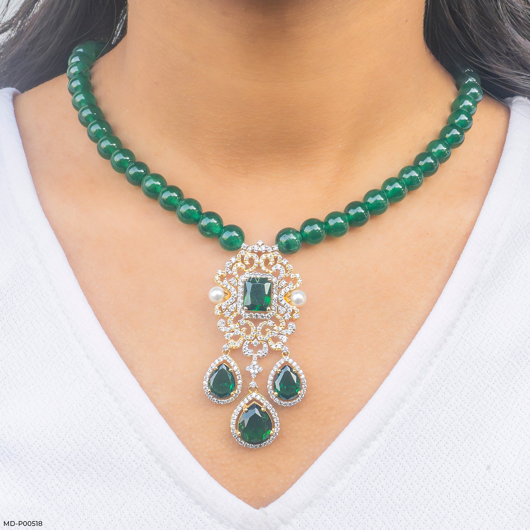 Ornate Victorian Emerald Cascade Pendant 14K Yellow Gold