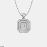Double Halo Step-Cut Pendant 14K White Gold
