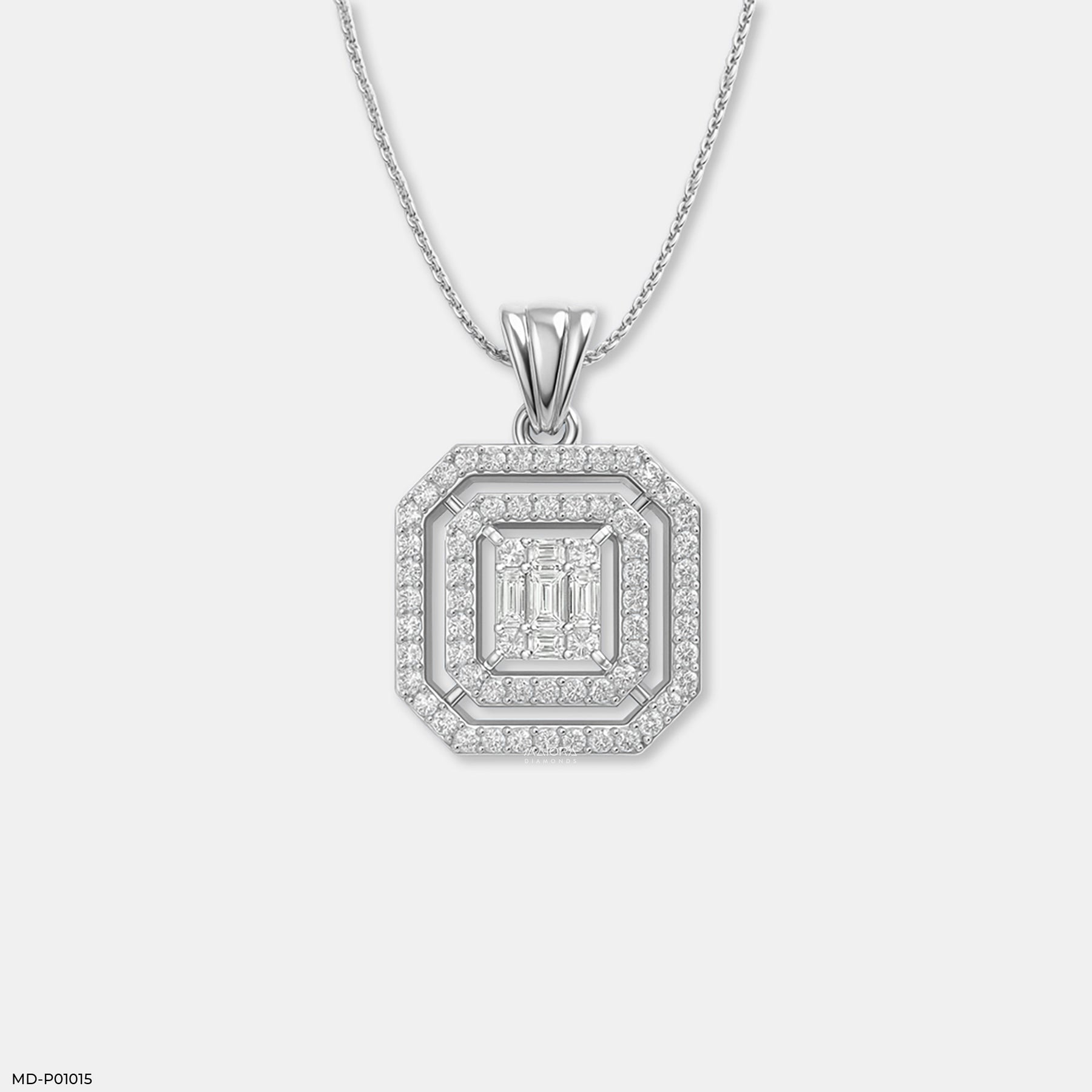 Double Halo Step-Cut Pendant 14K White Gold
