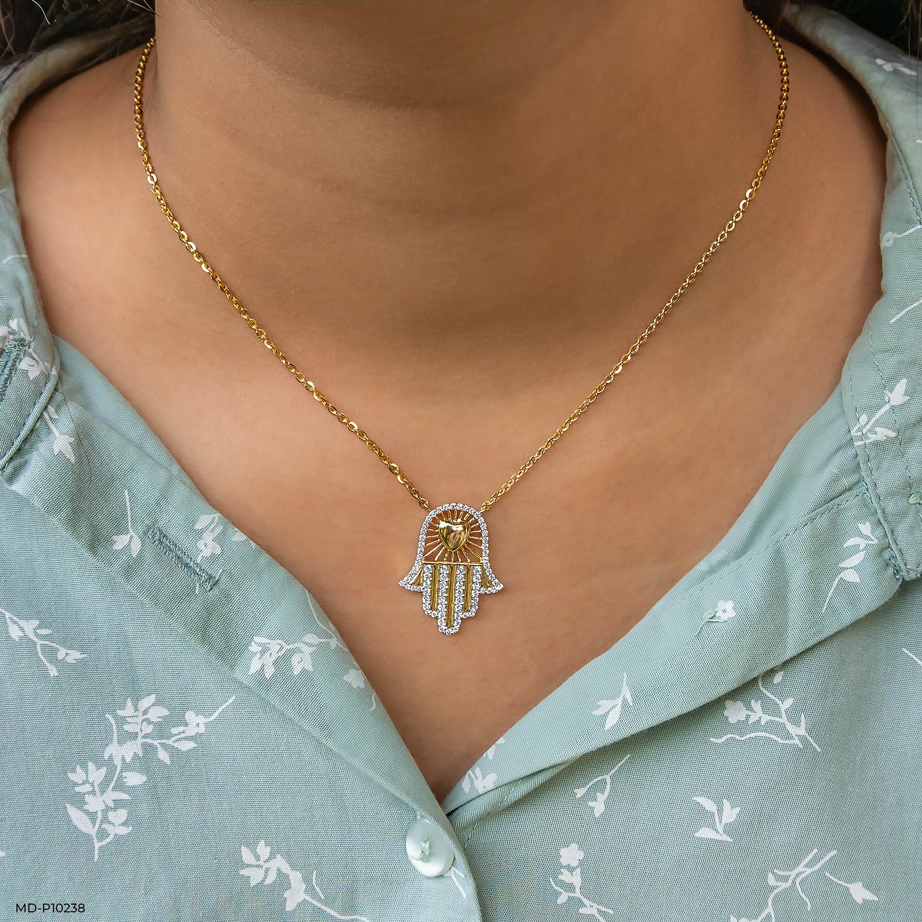 Hamsa Amora Pendants 14K Yellow Gold