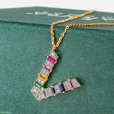 Multicolor Gemstone V Pendant 14K Yellow Gold