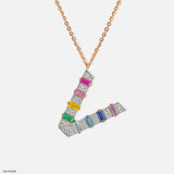 Multicolor Gemstone V Pendant 14K Yellow Gold