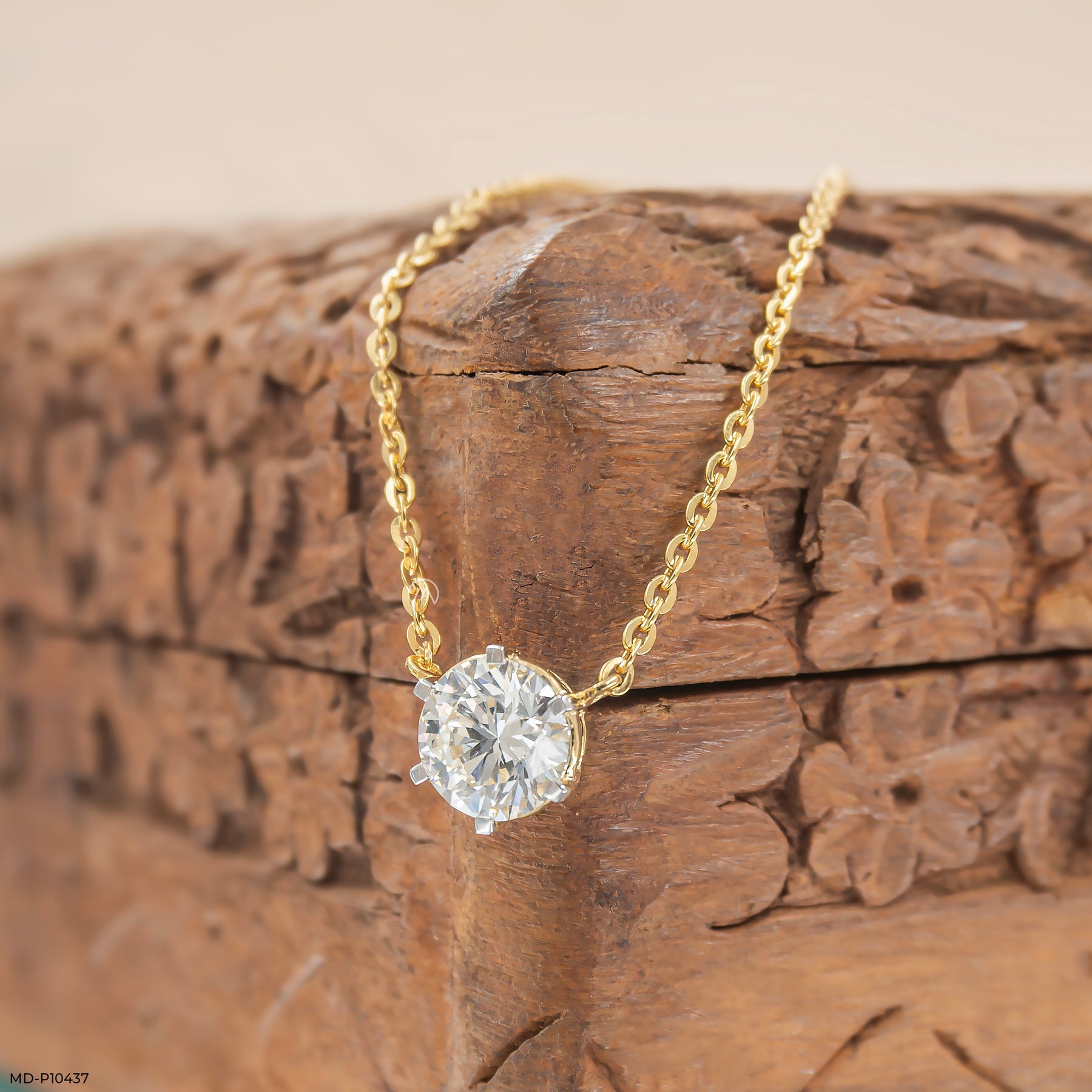Classic Solitaire Diamond Pendant 14K Yellow Gold