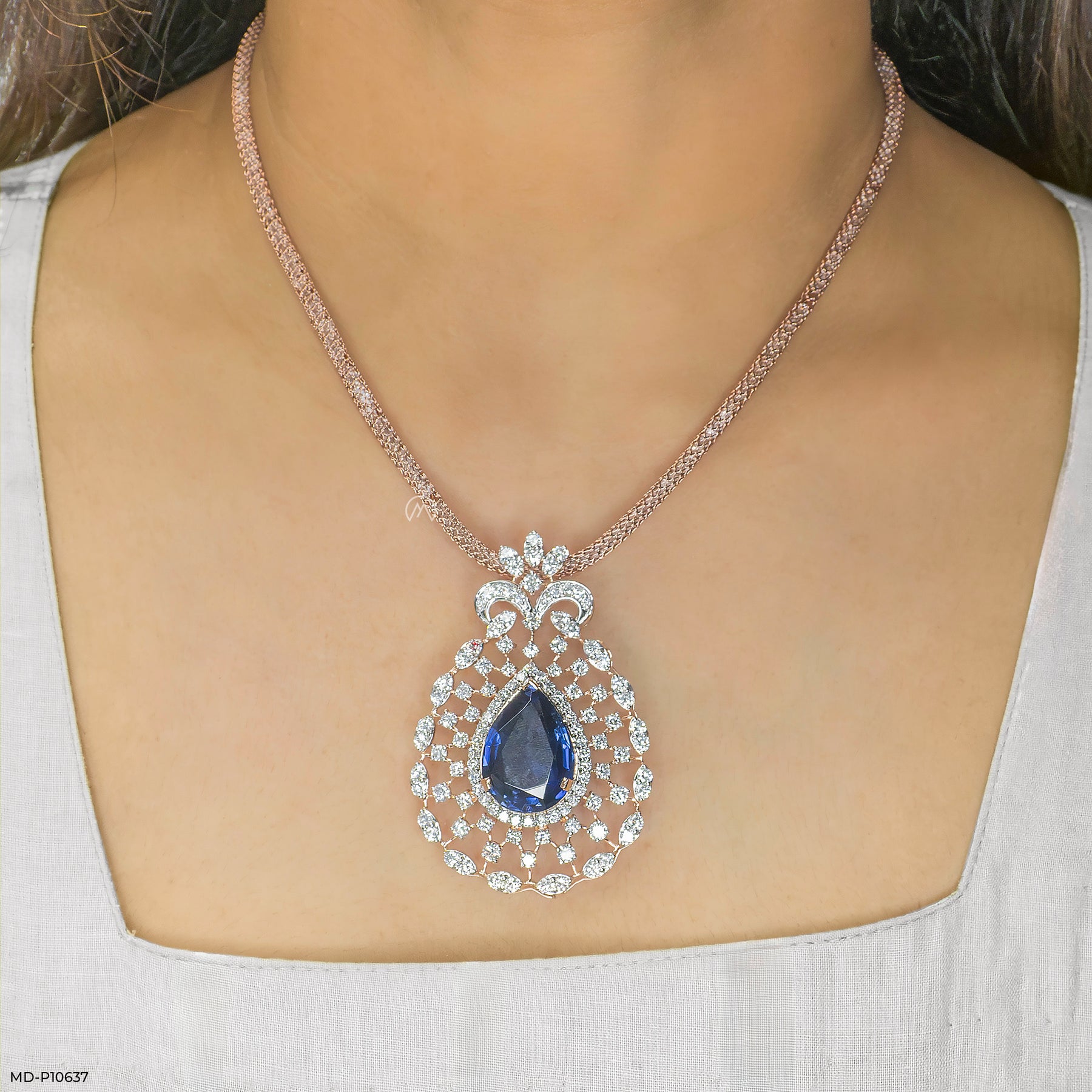 Royal Blue Drop Pendant 14K White Gold