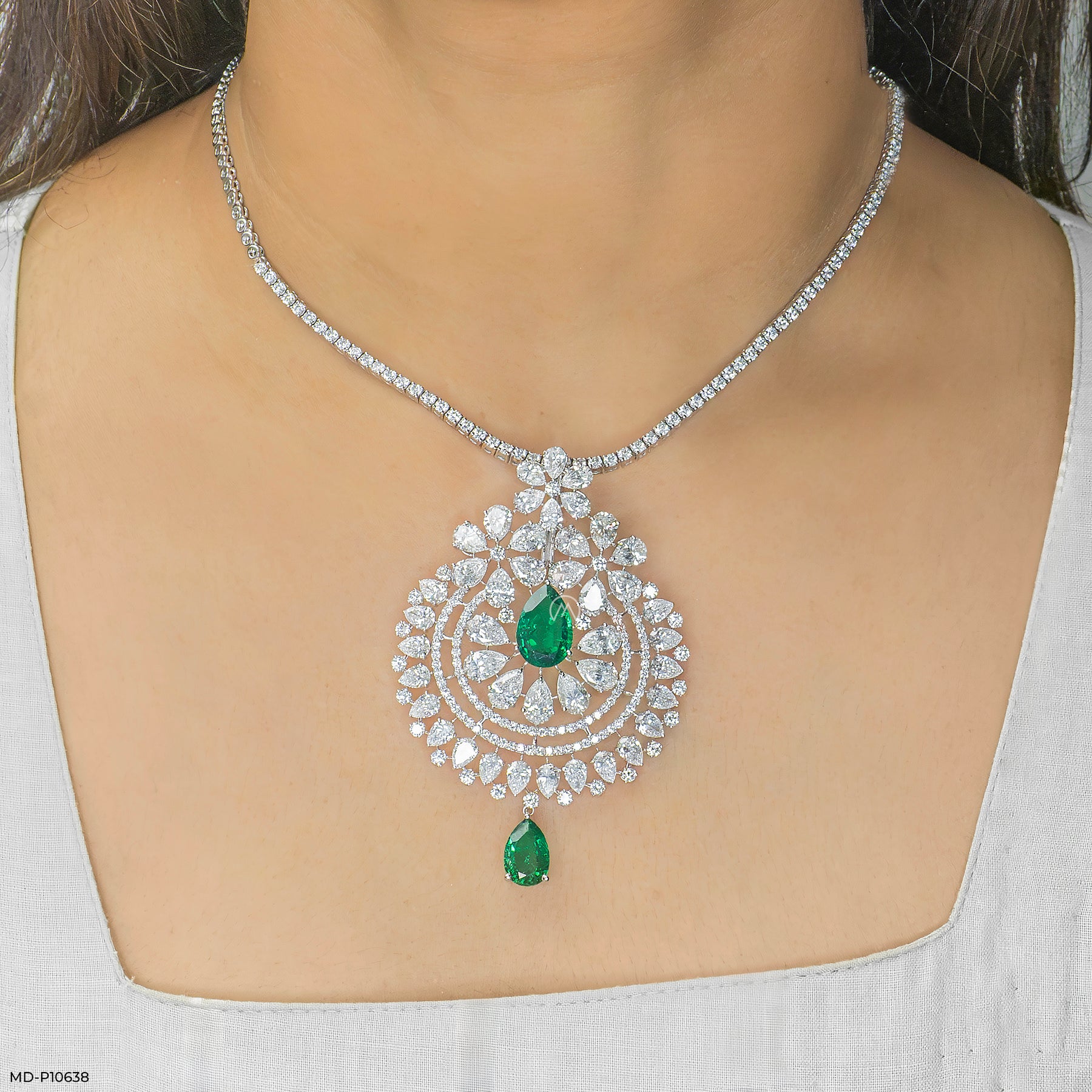 Emerald Cascade Diamond Pendant 14K Rose Gold