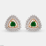 Golden Halo Emeralds Earrings 14K White Gold