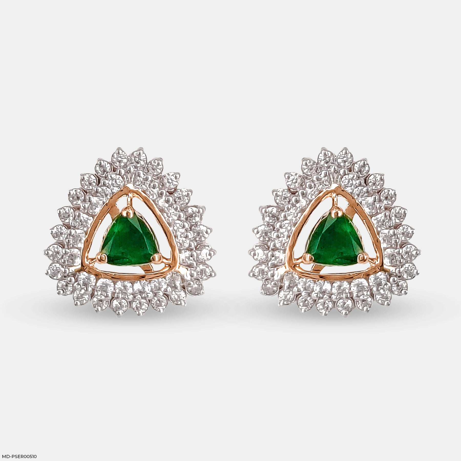 Golden Halo Emeralds Earrings 14K White Gold