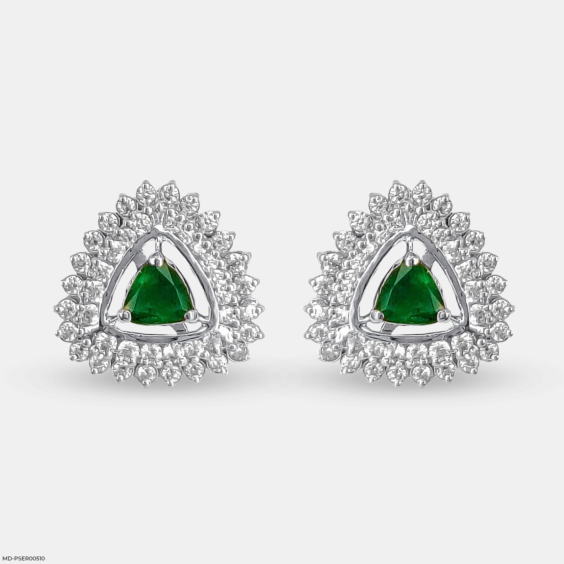 Golden Halo Emeralds Earrings 14K White Gold