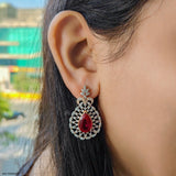 Vivid Crimson Earrings 14K Yellow Gold