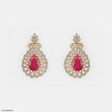 Vivid Crimson Earrings 14K Yellow Gold