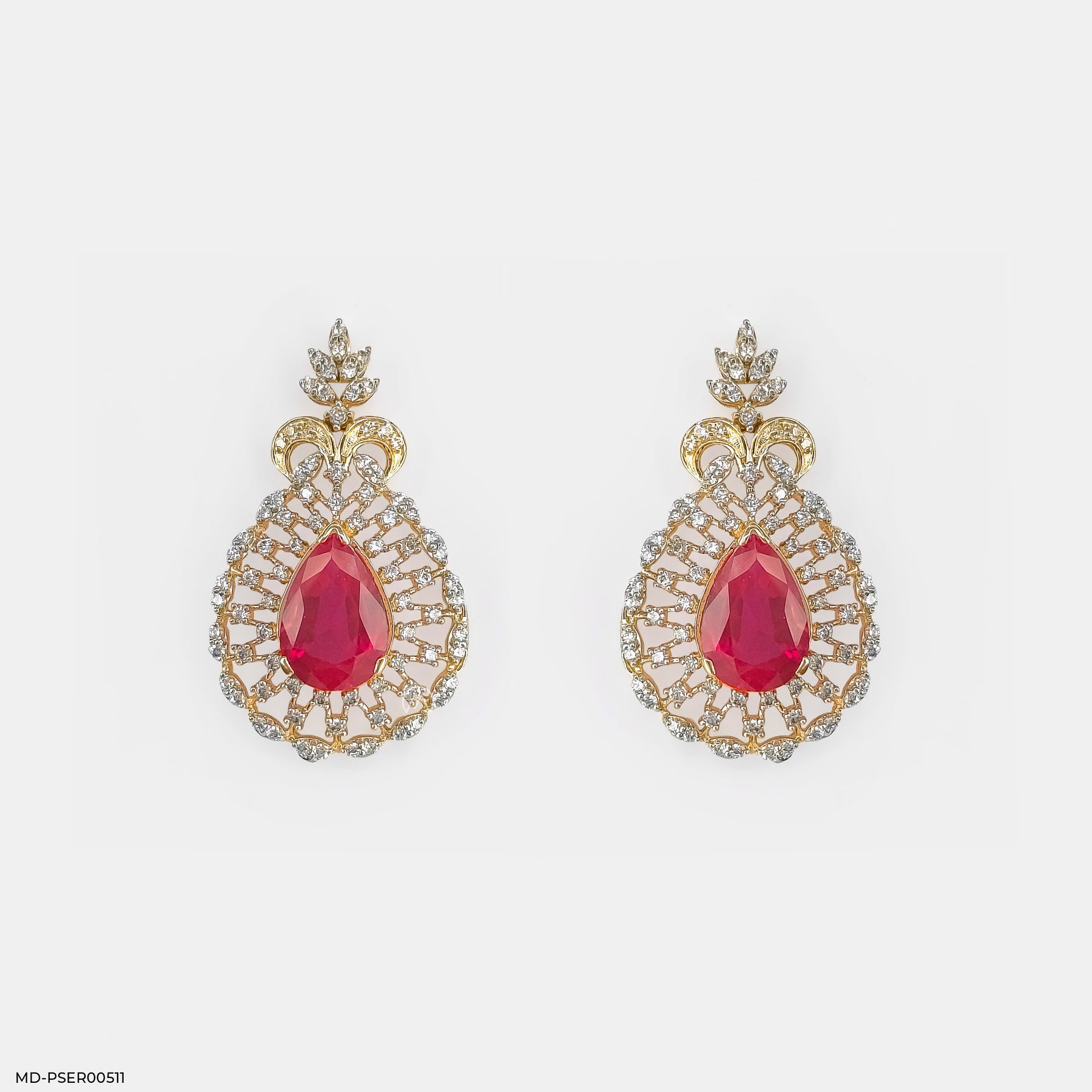 Vivid Crimson Earrings 14K White Gold