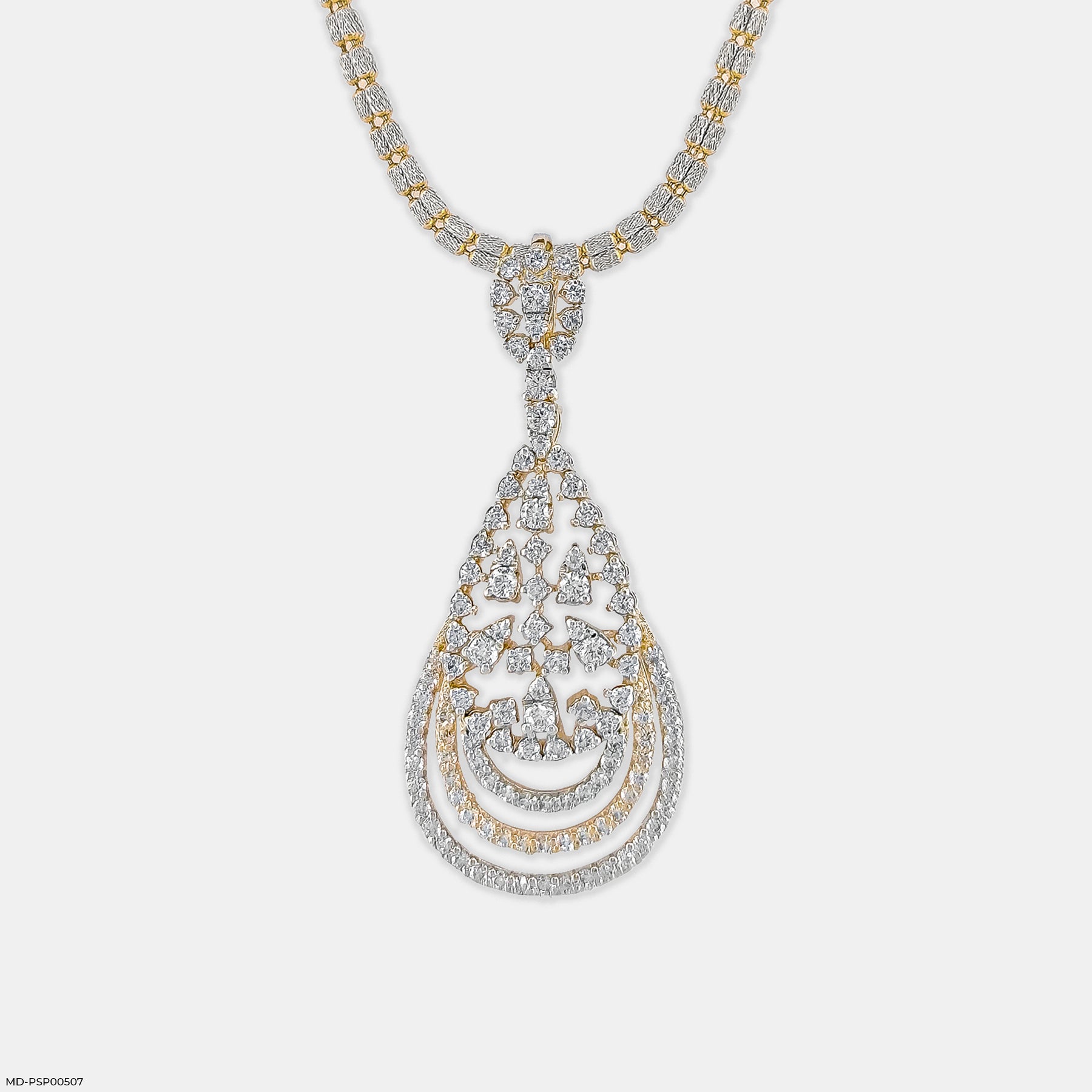 Filigree Teardrop Diamond Pendant 14K Yellow Gold