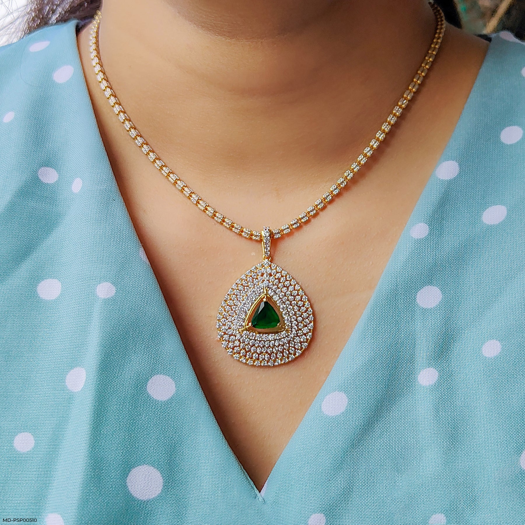 Inverted Pear with Triangle Emerald Pendant 18K Rose Gold
