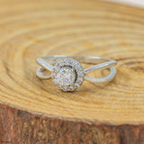 Cross Cut Halo Diamond Rings 14K Yellow Gold