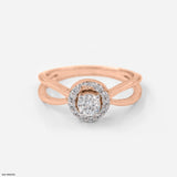 Cross Cut Halo Diamond Rings 14K Yellow Gold