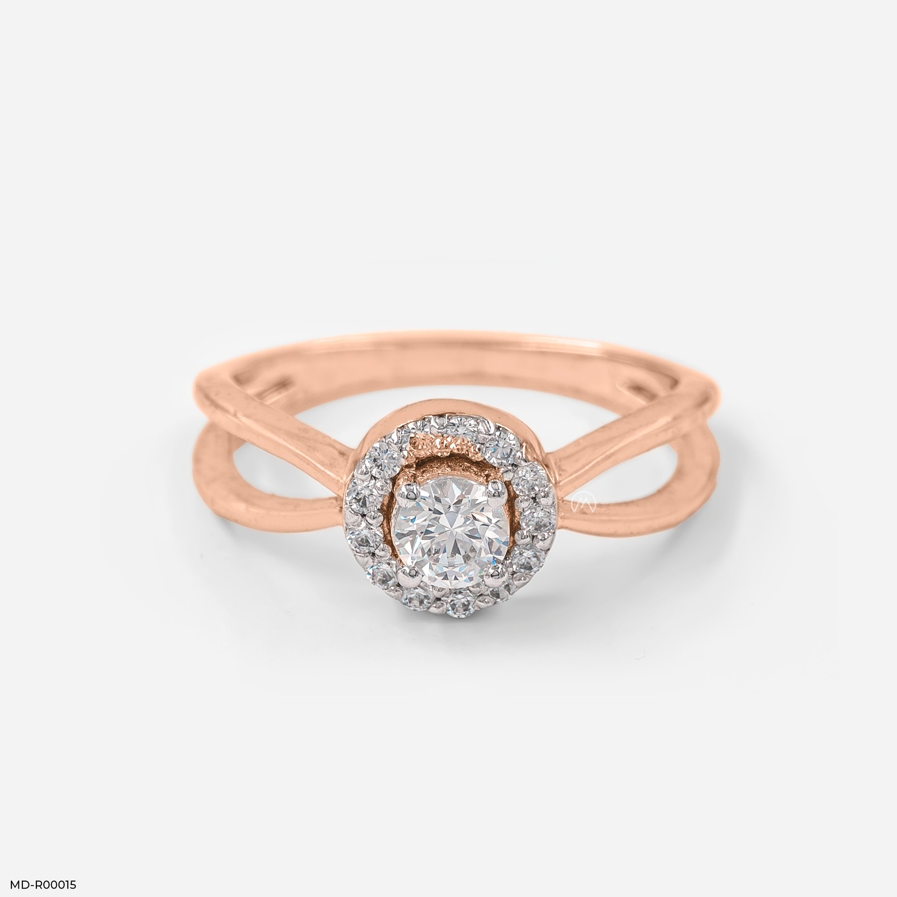 Cross Cut Halo Diamond Rings 14K Yellow Gold