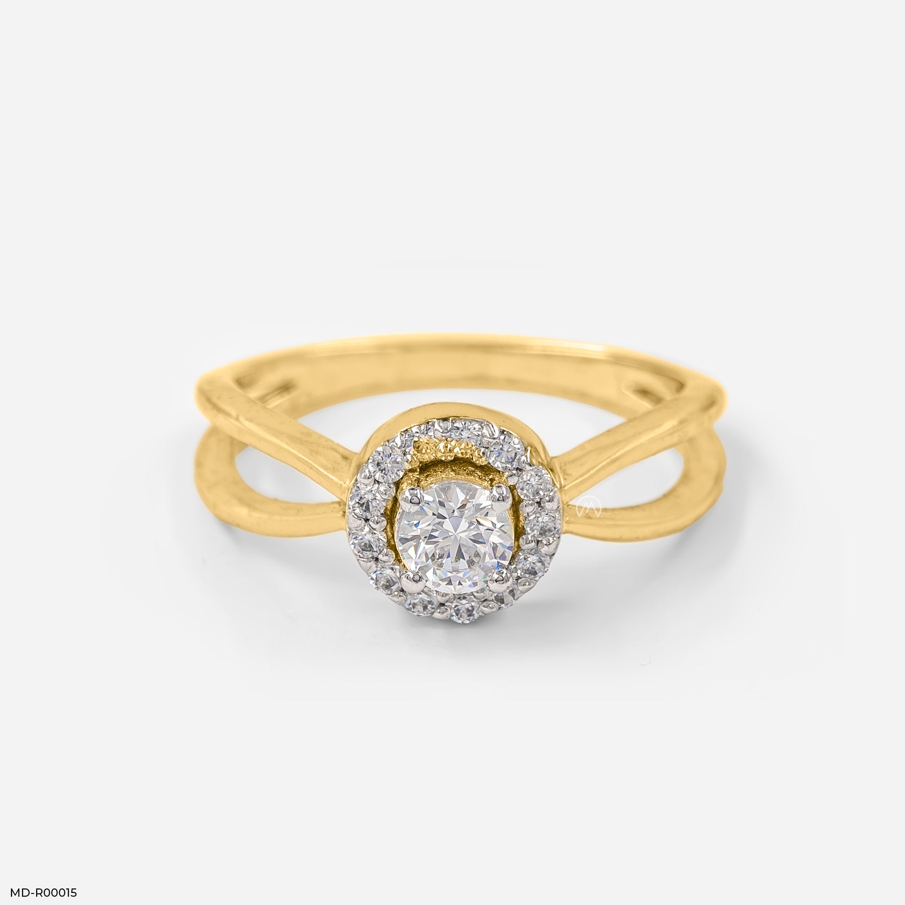 Cross Cut Halo Diamond Rings 14K Yellow Gold