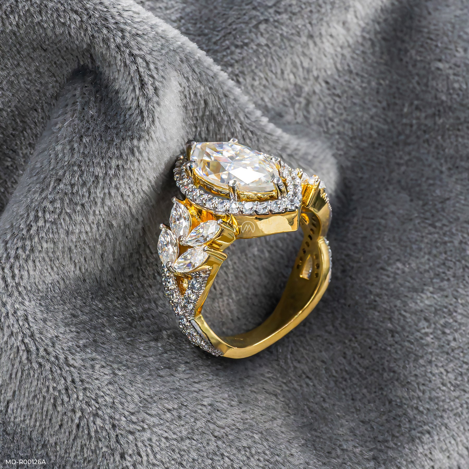 3 Carat Fancy Marquise Solitaire Halo Ring 14K Yellow Gold