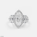 3 Carat Fancy Marquise Solitaire Halo Ring 14K Yellow Gold