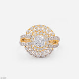 Double Row Pave Sunburst Ring 14K White Gold