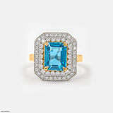 Emerald-Cut Swiss Blue Engagement Diamond Rings 14K Yellow Gold